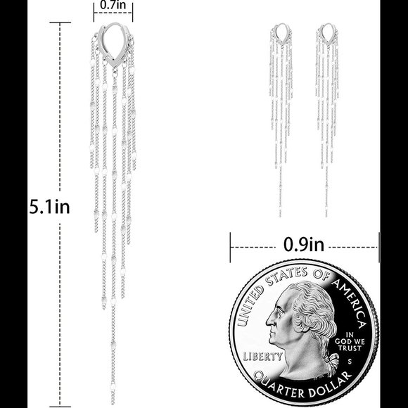 Long Tassel Chain Earrings for Women | 14K Gold Plated Rhineston Chandelier - Picture 4 of 6